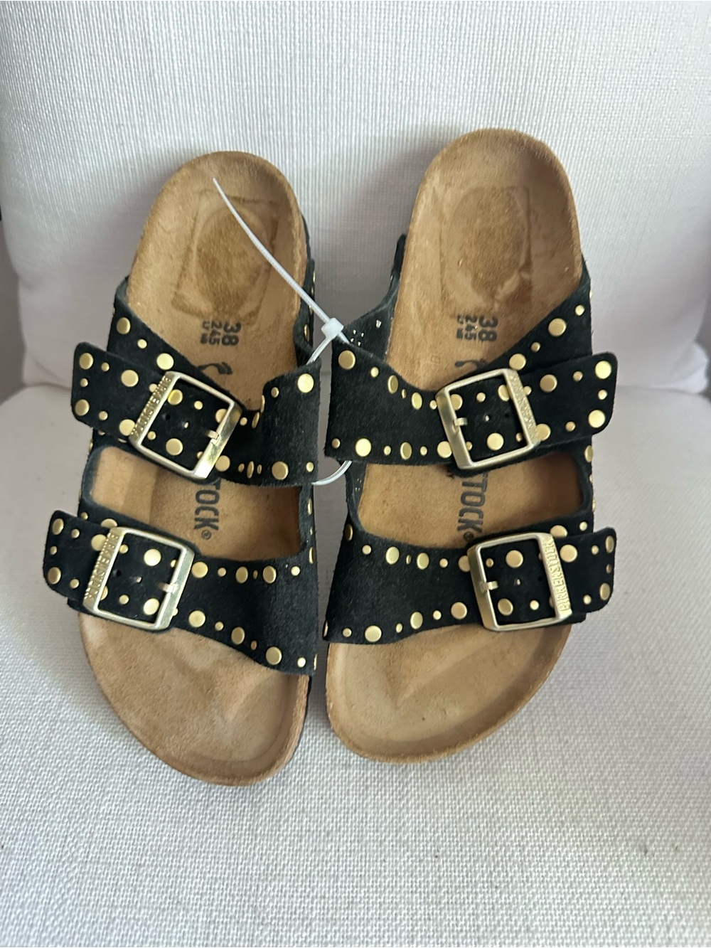 Birkenstock Rivets Black Suede Studded Arizona Sandals - Picture 4 of 4